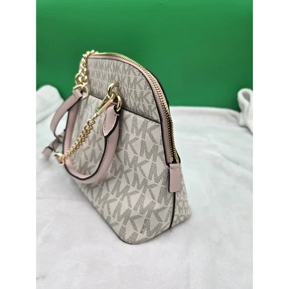 Michael Kors Med Saffiano Leather Dome Satchel Vanilla/Pink Crossbody - Picture 3 of 6